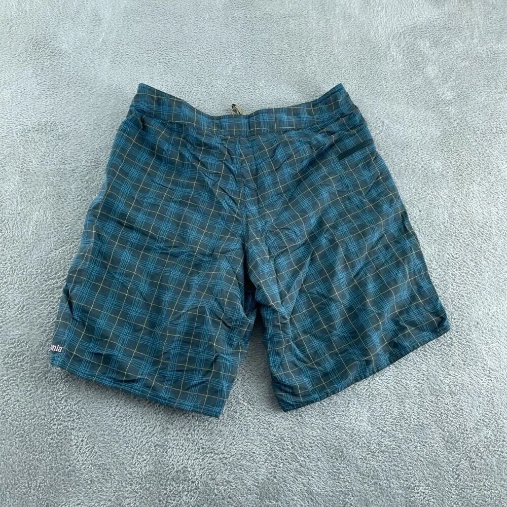 Patagonia Mens Plaid Swim Shorts 35 Nylon Blue & Yellow Drawstring Waist 2569 - Picture 2 of 9